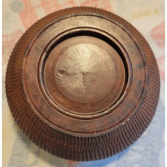 Vintage Wooden Japanese Rice Bowl and Lid 4" round 3" Tall Torii Gate Mount Fuji - Picture 3 of 5